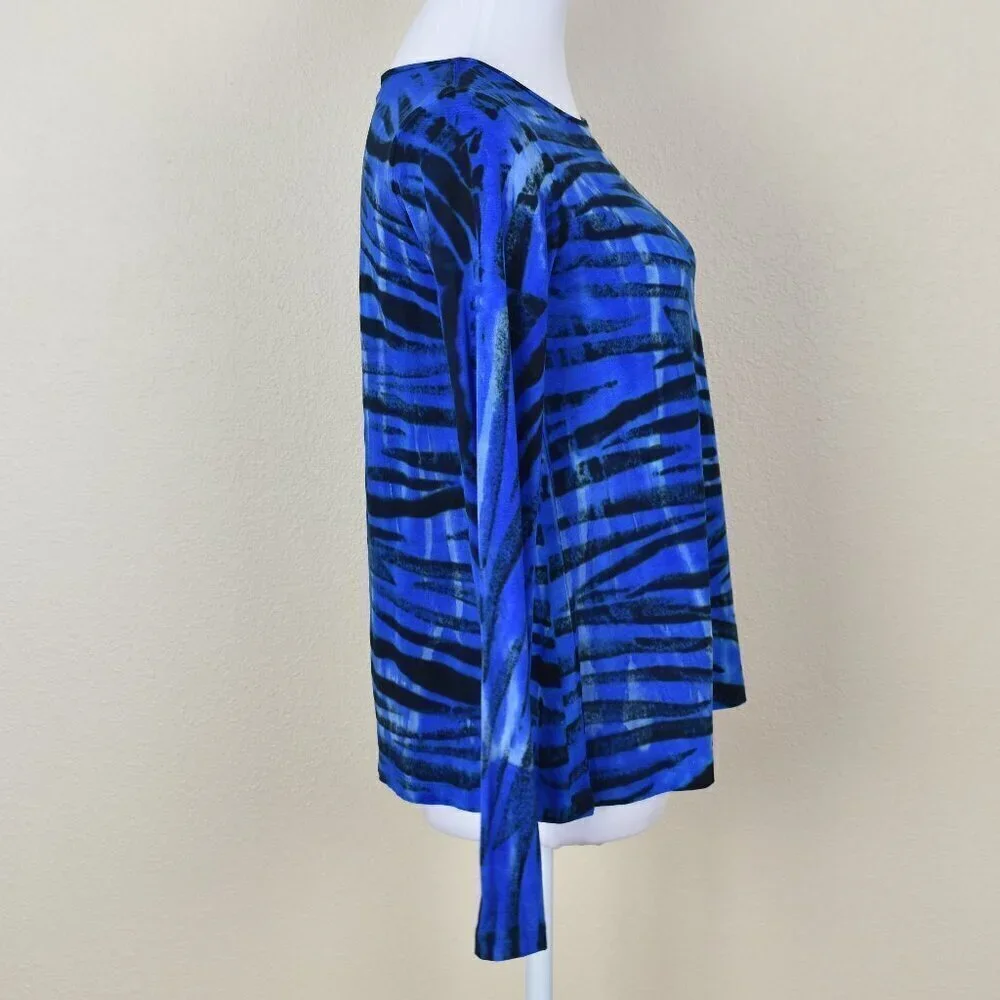 Annie Turbin Blue Tiger Stripe Tie Dye Boatneck Long Sleeve Top 1/S - Picture 5 of 7
